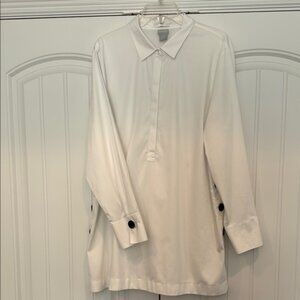 Chico's Classic White Blouse with Black Button Details